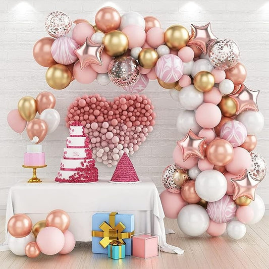 Baloane decorative Arcada, pentru Fetite, BABY SHOWER, Klevo, Arcada LOVE, decorativa, set mix din 82 baloane Latex, Rose Gold