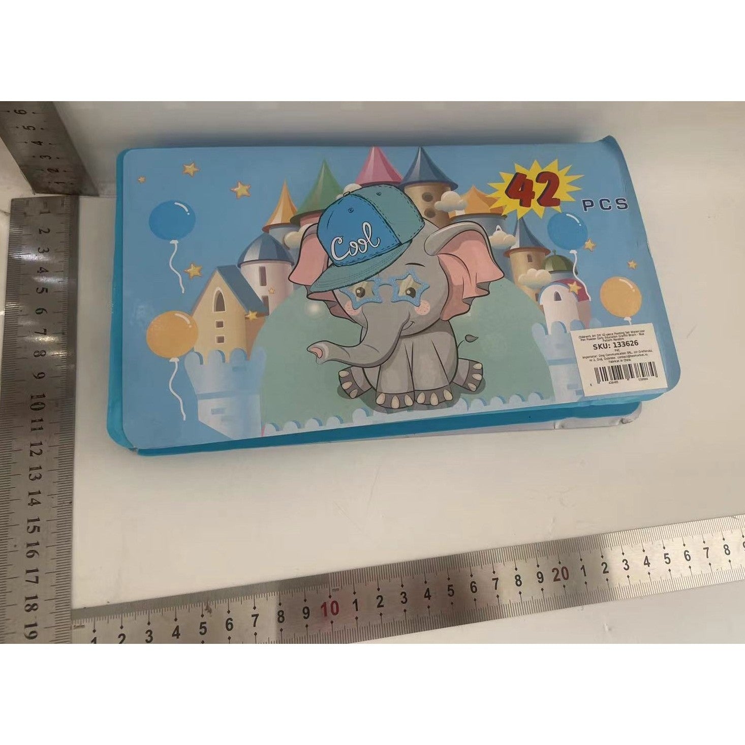 Set 42 Piese de Pictura si Desen, Klevo, Tip Penar, Model Elefant, 24.3 x 13 x 3 cm, Albastru