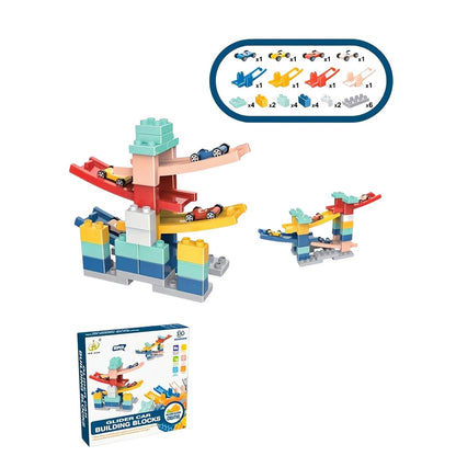 Set piese pentru constructie, Klevo, Rampa auto, 30 piese, Masinute incluse