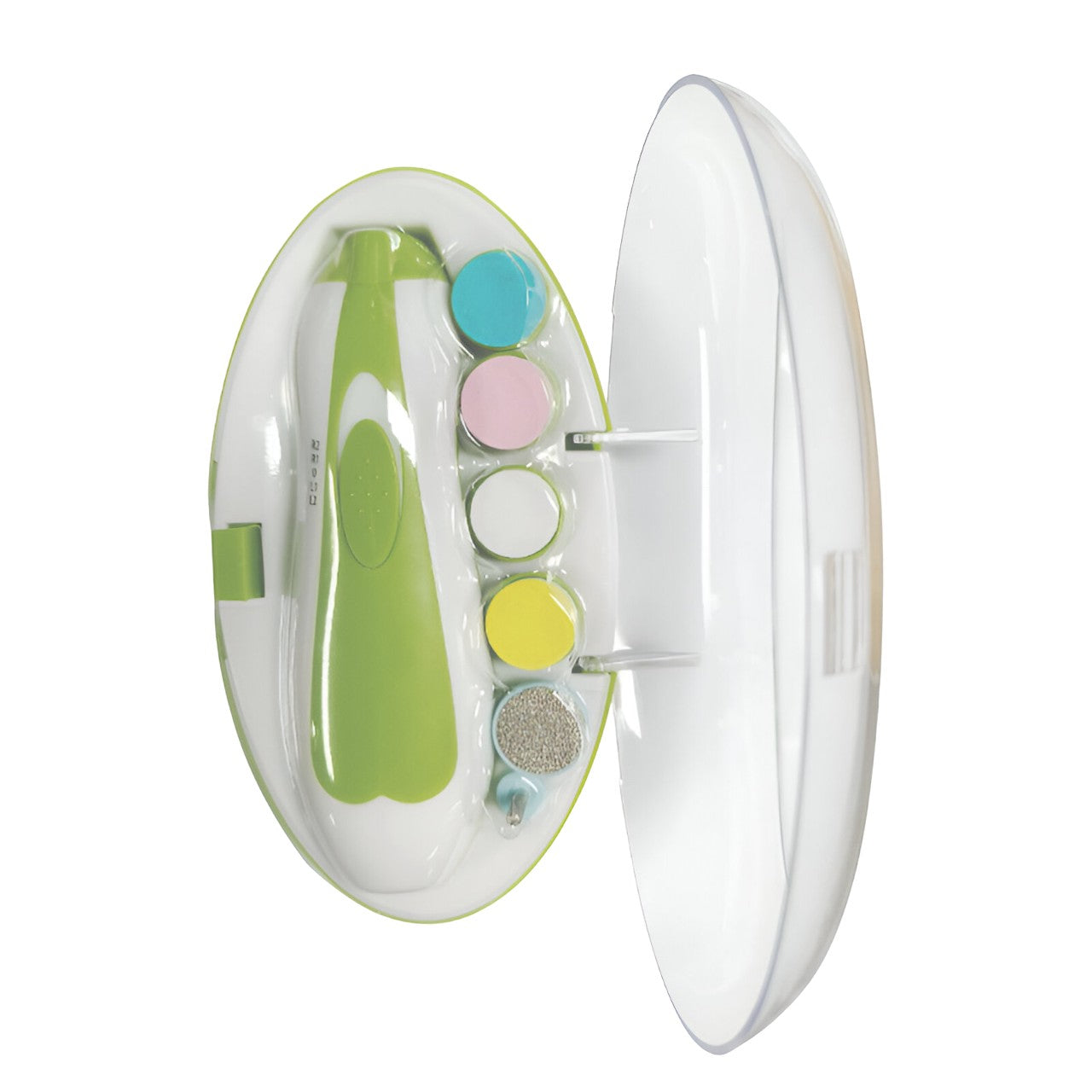 Set Pila Electrica pentru Copii si Bebelusi, Klevo, ABS, 6 Accesorii, cu Lumina LED, Verde Alb