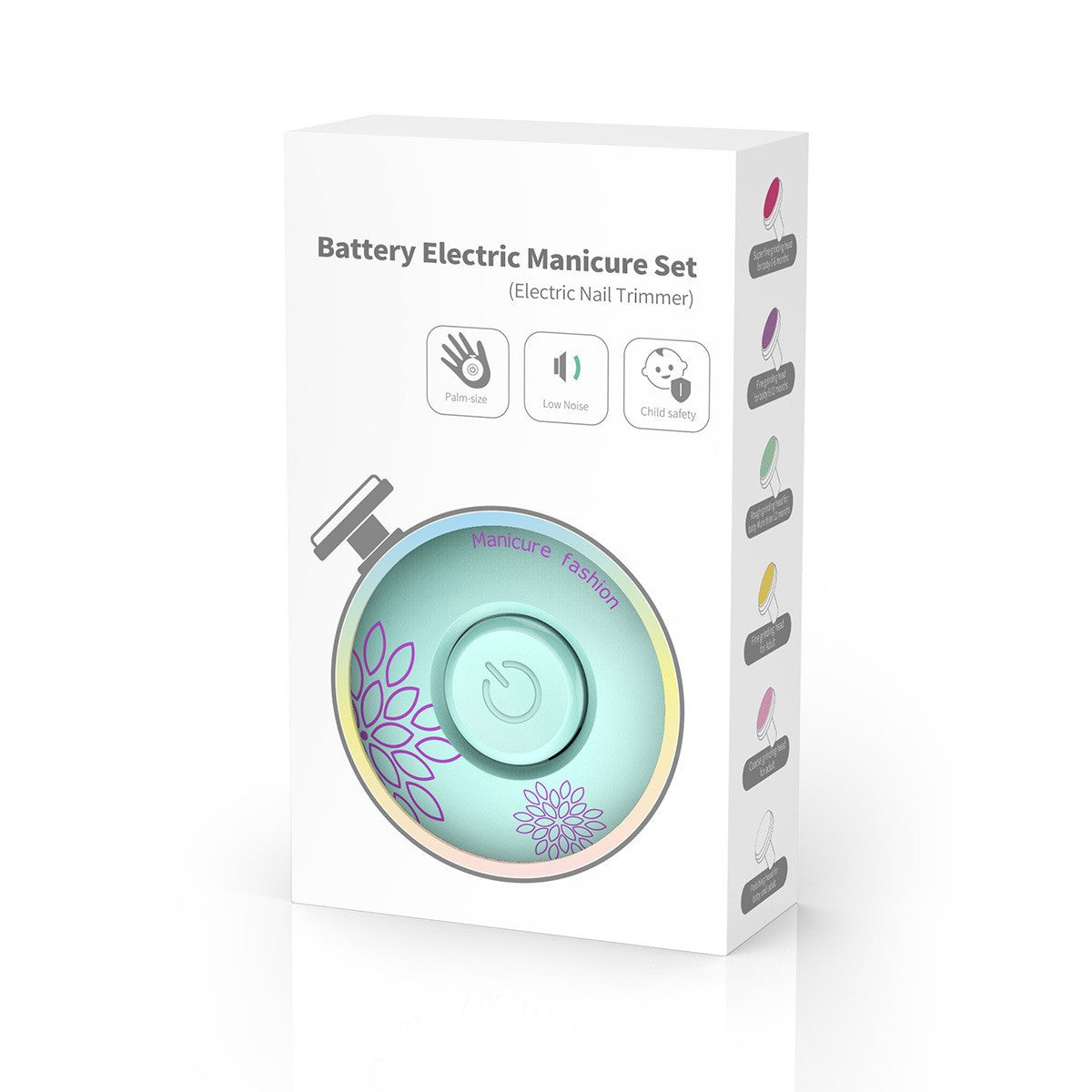 Set Pila Electrica pentru Copii si Bebelusi, Klevo, ABS, Incarcare USB, Model cu Flori, 6 Accesorii, cu Lumina LED, Verde