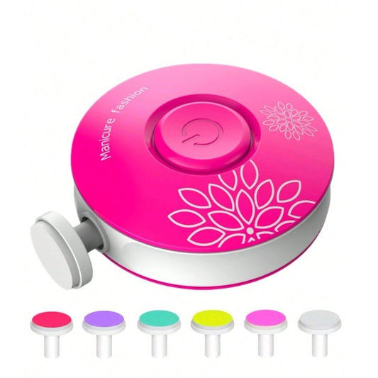 Set Pila Electrica pentru Copii si Bebelusi, Klevo, ABS, Incarcare USB, Model cu Flori, 6 Accesorii, cu Lumina LED, Fucsia