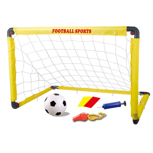 Set Poarta de Fotbal pentru Copii, Klevo, 60x90 cm, Minge, Cartonase, Pompa, Fluier, Interactiv, Distractiv, Galben