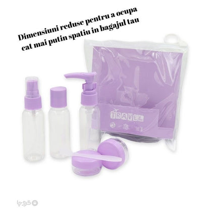 Set Recipiente pentru Cosmetice, Klevo, 5 Piese, cu Gentuta, pentru Calatorii, Reutilizabile, Mov, Material Plastic, 40 ml, 10g