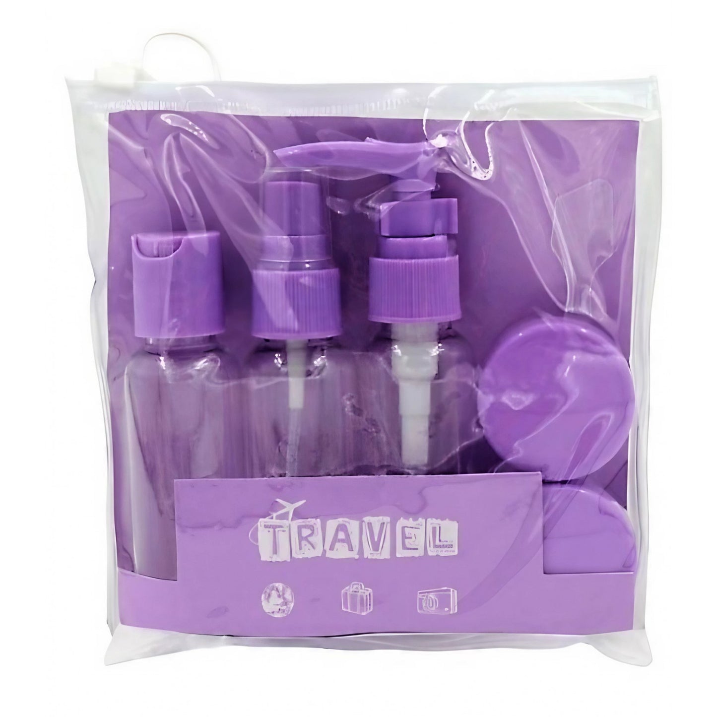 Set Recipiente pentru Cosmetice, Klevo, 5 Piese, cu Gentuta, pentru Calatorii, Reutilizabile, Mov, Material Plastic, 40 ml, 10g