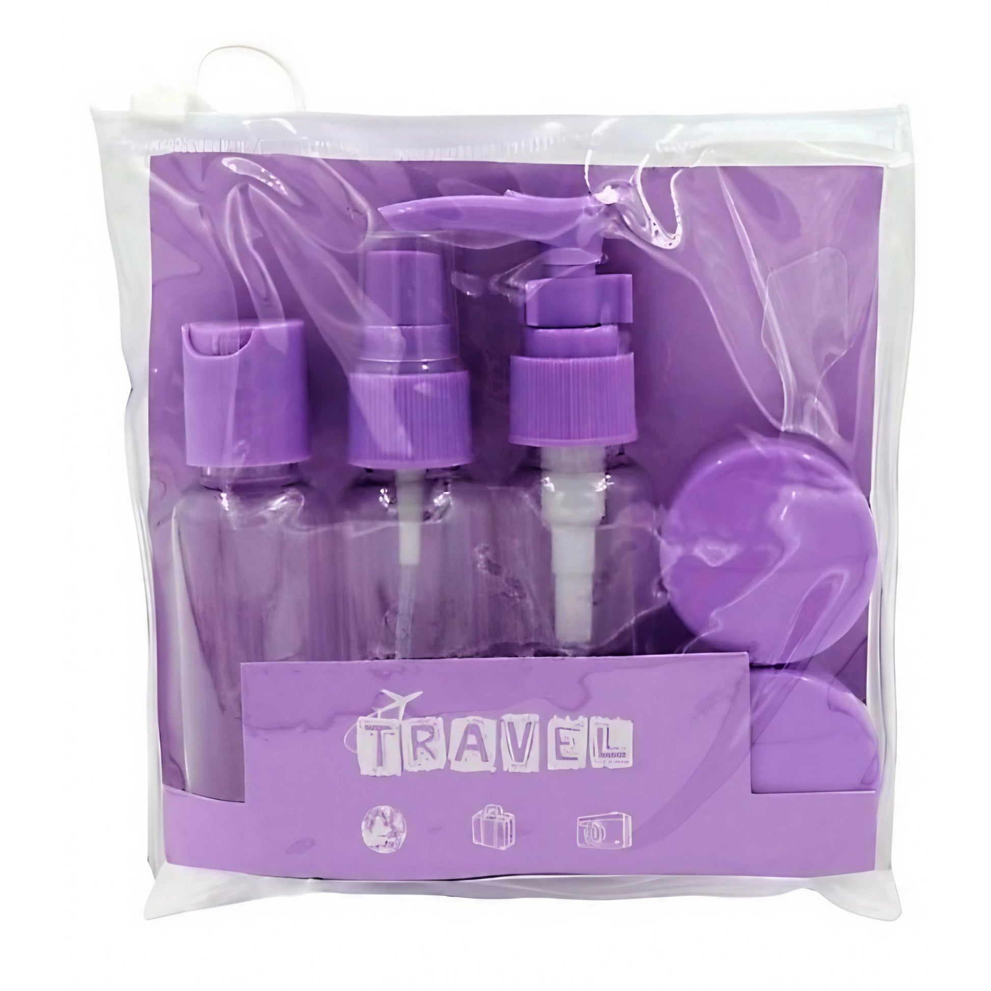Set Recipiente pentru Cosmetice, Klevo, 5 Piese, cu Gentuta, pentru Calatorii, Reutilizabile, Mov, Material Plastic, 40 ml, 10g