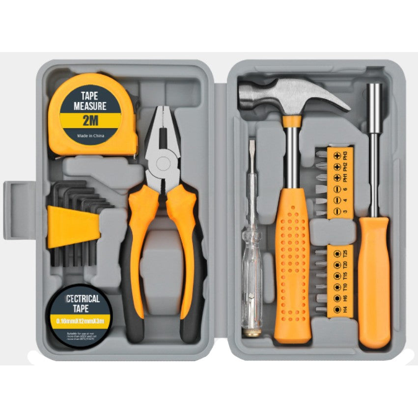 Set Scule 24 piese pentru Uz Casnic, Klevo, Instrumente Set in Trusa de Plastic Gri, din Plastic si Metal, 20 x 12.5 x 3 cm, Galben