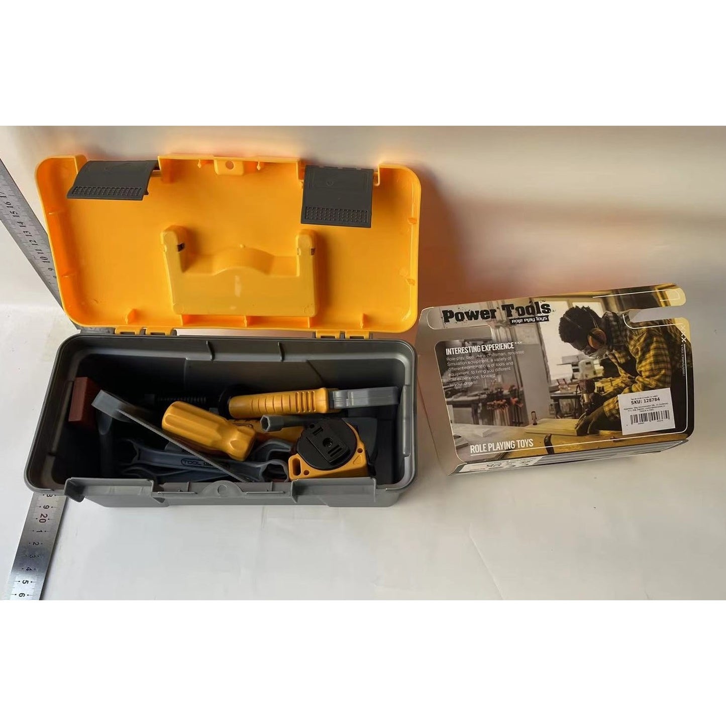 Trusa Scule si Unelte de Jucarie pentru Copii, Klevo, 19 Piese Material Plastic, Interactiv, +3 Ani, 27.5x15.5x13 cm, Gri/Portocaliu