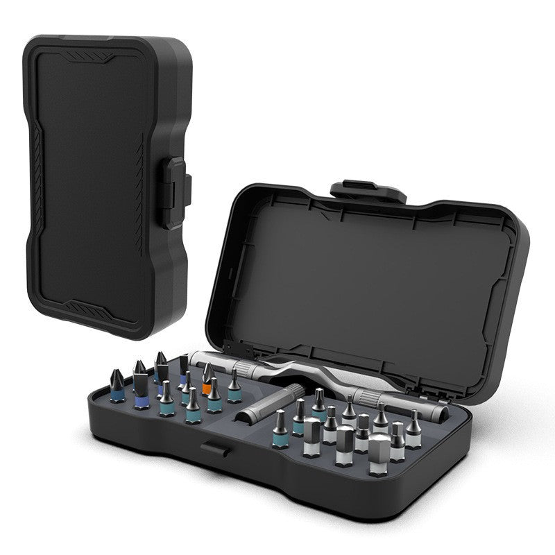 Set Surubelnita Cu Clichet, Klevo, 24 Piese, Sistem de prindere multipla, ergonomic si adaptiv, 16 × 9,3 × 3,6 cm, Negru