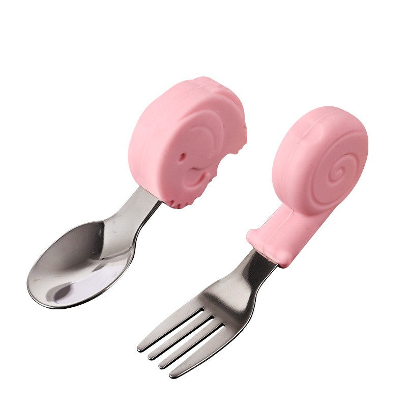 Set Tacamuri pentru Bebelusi, Klevo, Lingura si Furculita, Inox/Silicon, 1- 3 Ani, Model cu Animale, Multicolor
