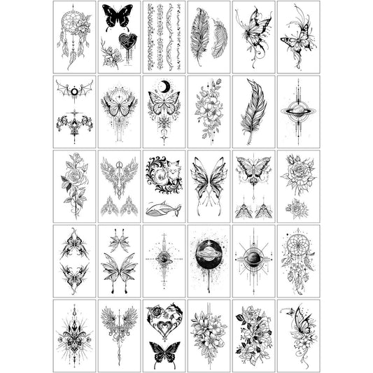 Set 30 Tatuaje Temporare, Klevo, pe Baza de Apa, Model 1, Negru
