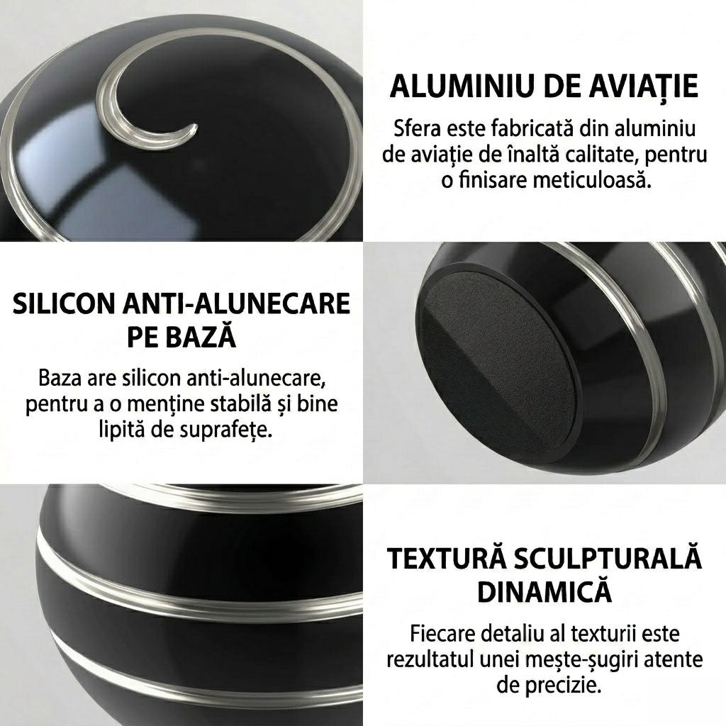 Sfera Fidget Spinner Metalic, Klevo, Corp Aliaj Zinc, Rulment Inox, Jucarie Antistres pentru Focus si Relaxare, Diametru 40 mm, Gadget pentru Birou, Scoala, Cadou pentru Copii si Adulti, Negru