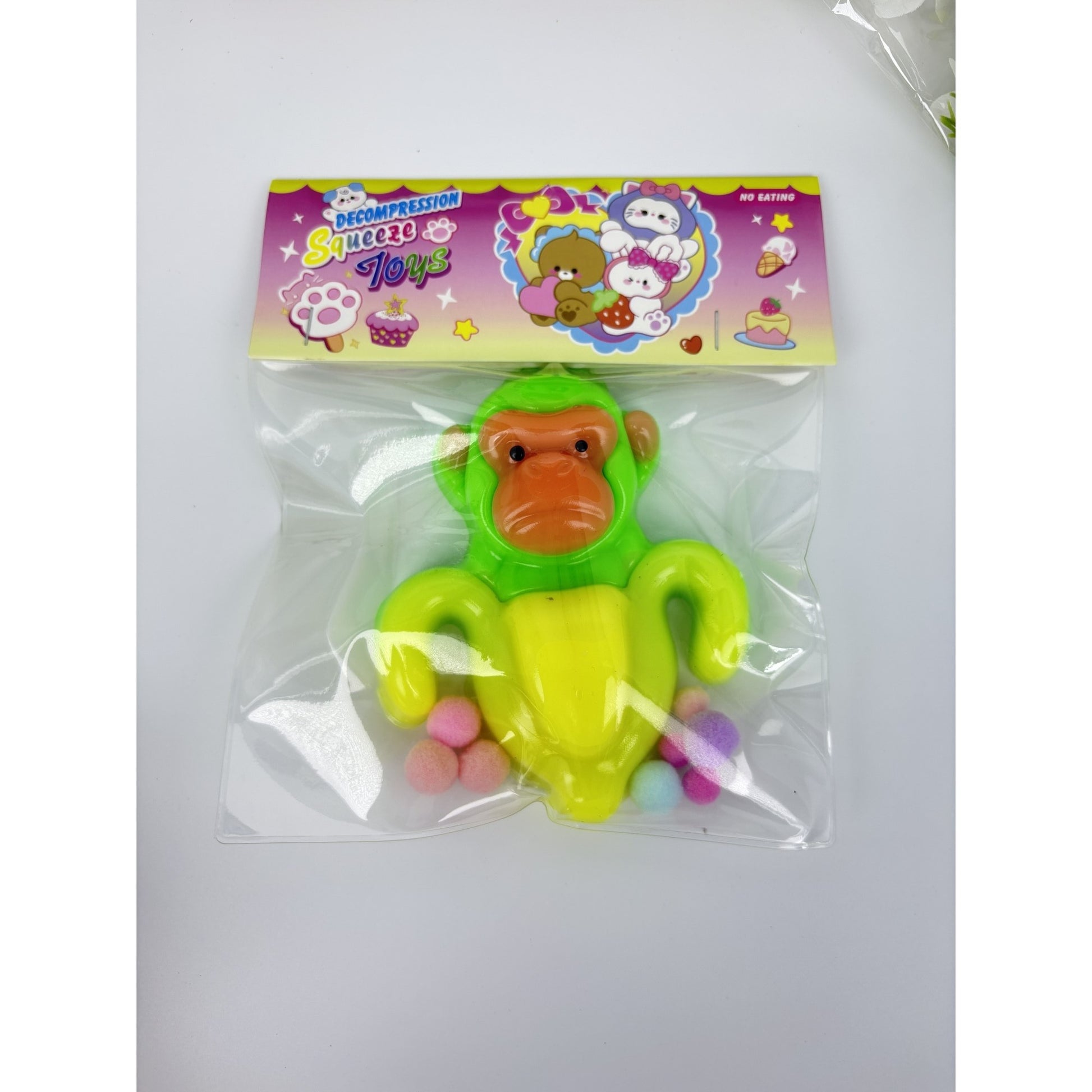 Jucarie Antistres Squishy, Klevo, cu Revenire Lenta, Squeeze Toys, Model Cimpanzini Bananini, Ambalaj Transparent, Galben/Verde