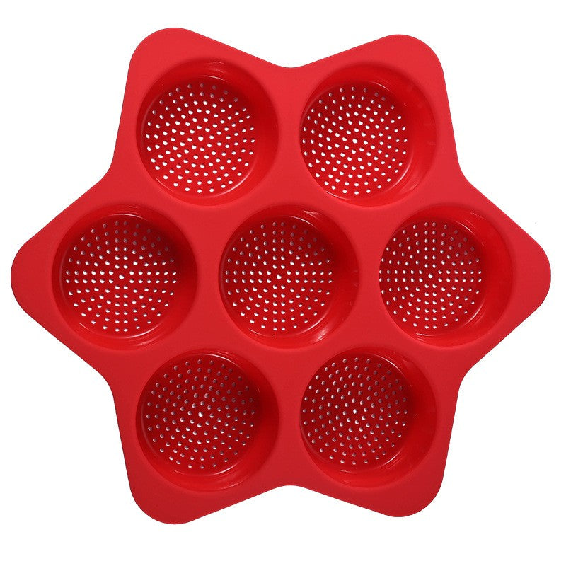Forme de Silicon pentru Copt, Klevo, 7 Forme Rotiunde, pentru Burgeri si Prajituri, 38.5 x 4 cm, Rosu