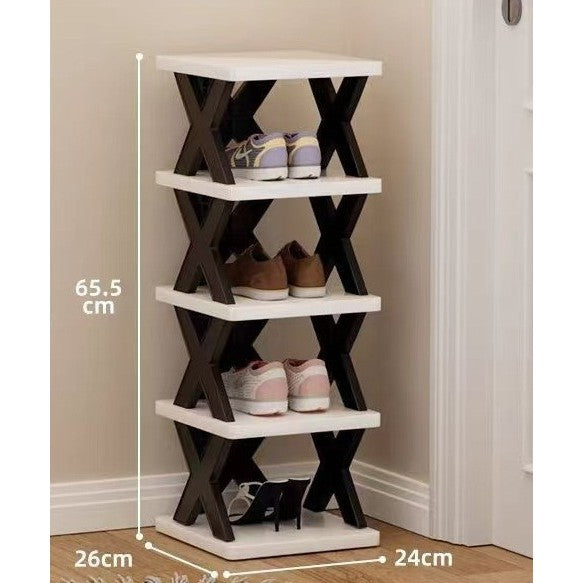 Organizator de Pantofi, Klevo, 5 Straturi, din ABS, Suport Modular, 65.5 x 24 x 26 cm, Negru/Alb