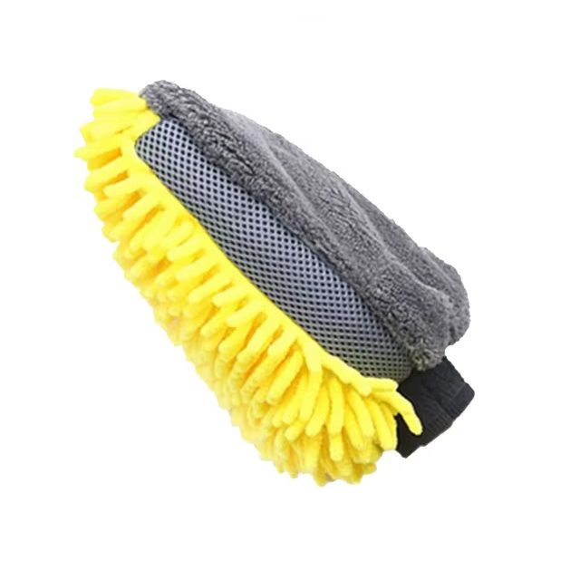 Manusa de Spalat Auto, Klevo, Manusa 2 in 1, pentru Detailing Auto pe 2 Fete cu Perie si Microfibra Velvet, Galben/Gri