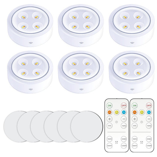 Set de 6 Lampi Led Klevo, Fara Fir, Cu Baterii, 3 Culori de Lumina, cu 2 Telecomenzi, din Plastic, Alb