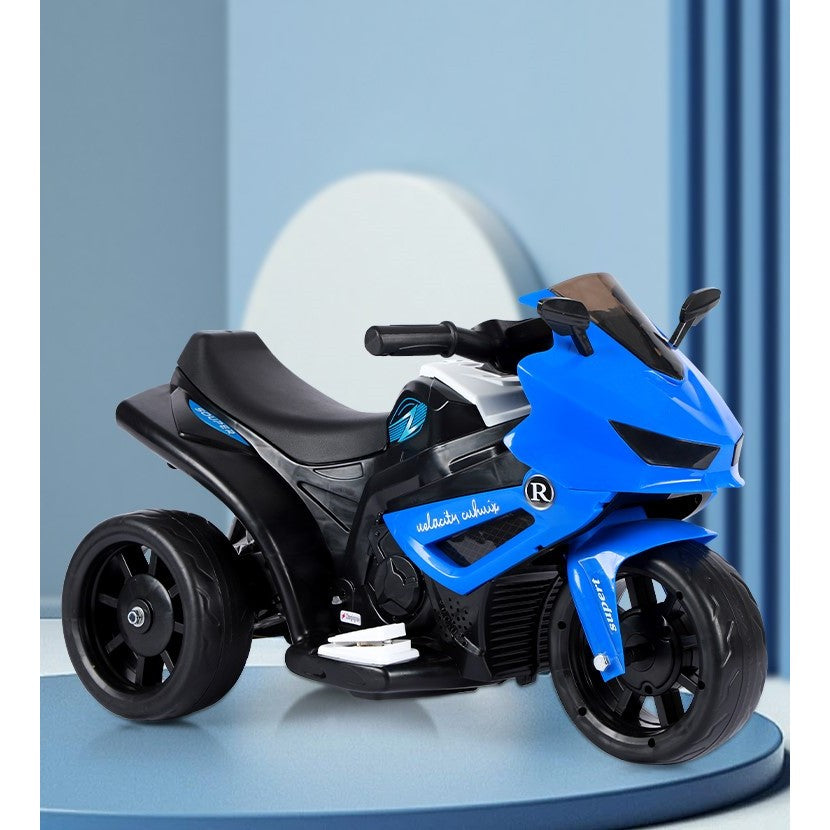 Motocicletă Electrică cu 3 Roti, Klevo, Acumulator Încarcare, Anti-Rasturnare, Lumini, Sunete, Off-Road, Baterie 6V 4.5Ah, 66x34x43cm, Albastru
