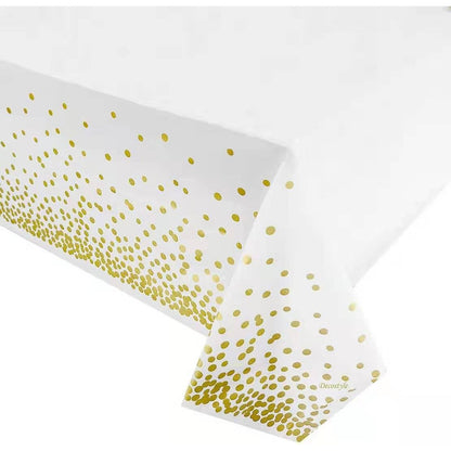 Fata de Masa, Klevo, din PEVA, Imprimeu Buline, 137 x 274 cm, Impermeabila, Fara Pete, Curatare Rapida, Auriu