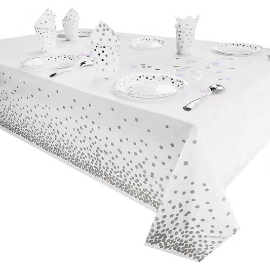 Fata de Masa, Klevo, din PEVA, Imprimeu Buline, 137 x 274 cm, Impermeabila, Fara Pete, Curatare Rapida, Argintiu