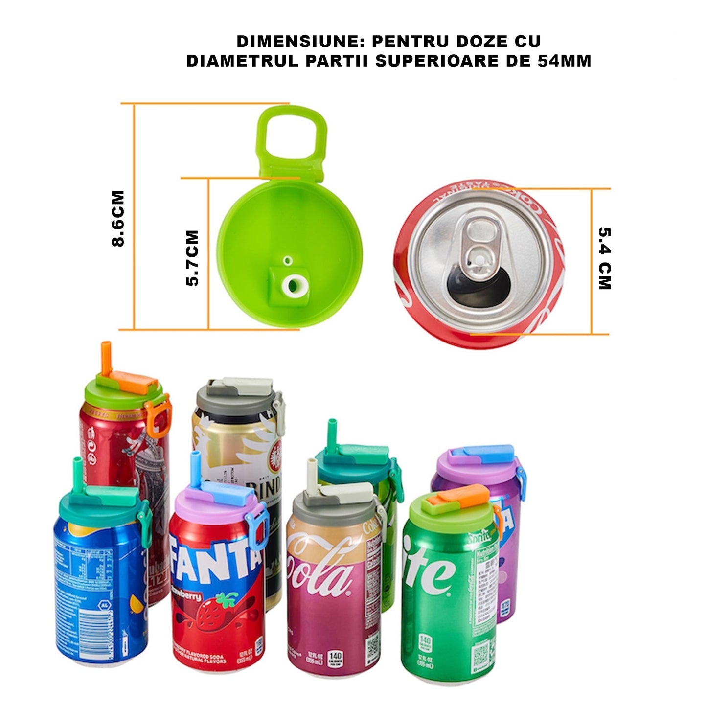 Capac Anti Varsare pentru Doze, Klevo, Model cu Pai Transparent, Reutilizabil, din Plastic, cu Maner Transportabil, 5.4 cm, Rozov