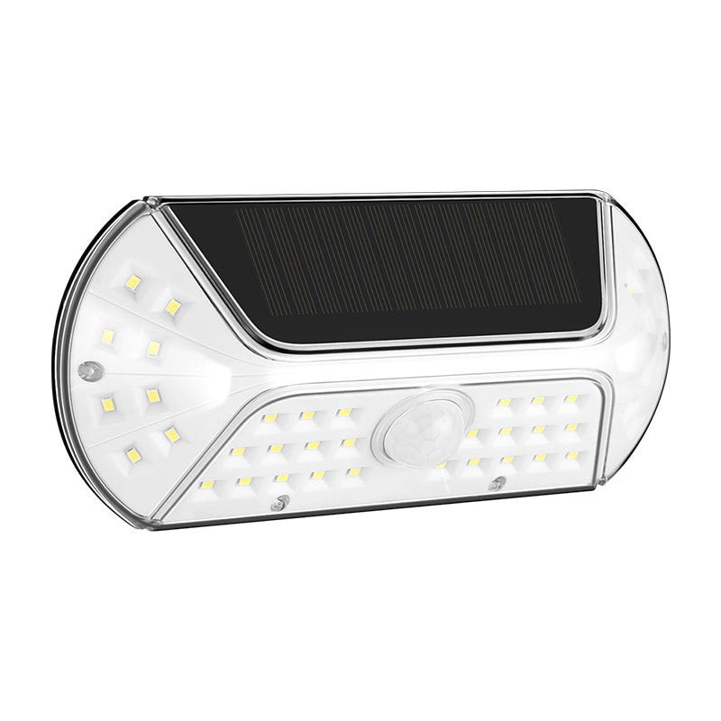 Aplica solara LED SMD pentru perete Klevo, cu senzor de miscare, dreptunghiulara, IP44, luminozitate mare 40 LED-uri, 3.7V, 1200mah, autonomie 8 ore, 19.2 x 8.9 cm, alb rece