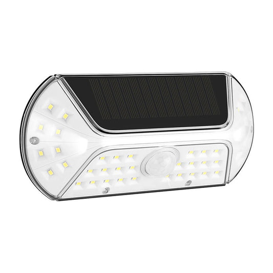 Aplica solara LED SMD pentru perete Klevo, cu senzor de miscare, dreptunghiulara, IP44, luminozitate mare 40 LED-uri, 3.7V, 1200mah, autonomie 8 ore, 19.2 x 8.9 cm, alb rece