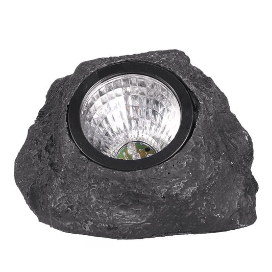 Lampa solara LED decorativa pentru gradina Klevo, imitatie piatra, lumina puternica 4 LED-uri, 12 x 15 cm, material ABS, baterie Ni-MH, 600 mAh, panou solar 2V, lumina alb rece, gri