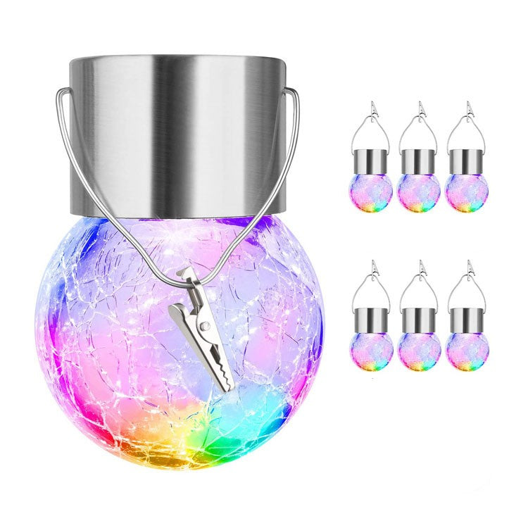 Lampa Solara Klevo, LED, Tip Candelabru Mic, Cu Bila Din Sticla Crapata, Exterioara, Impermeabila, Iluminare 6-12 H, Multicolor