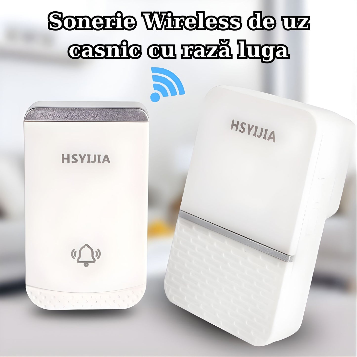 Sonerie Wireless, Klevo, Rezistenta la Stropi, Kit cu 2 Receptoare, 38 Melodii, 4 Niveluri Volum, 85 dB, raza 260 m, 9 x 5,6 x 18,5 cm, Alb/Argintiu