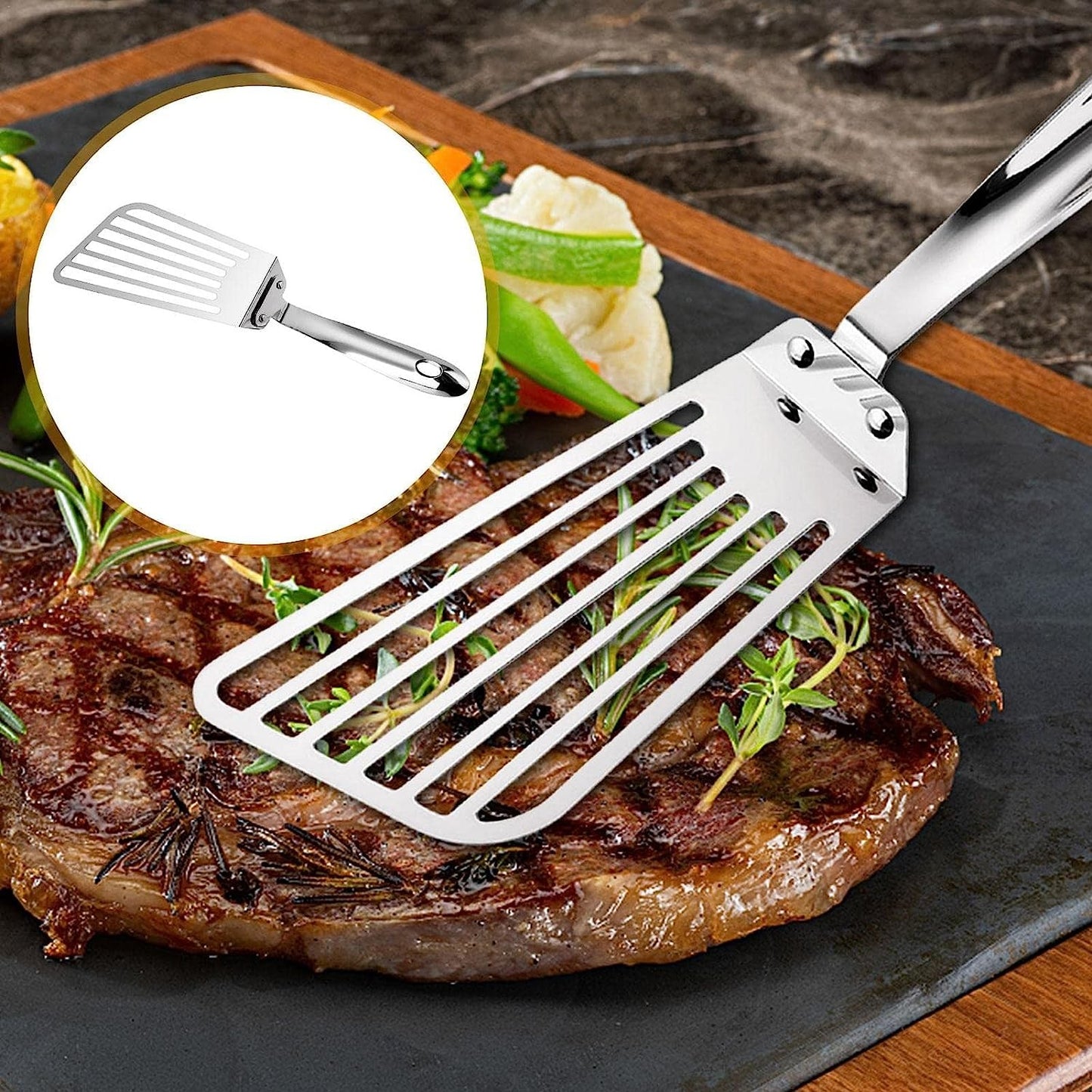 Spatula flexibila Klevo, Fish Turner, din otel, durabila, cu margini subtiri pentru taiere, pentru carne, oua, peste, multifunctionala, argintiu