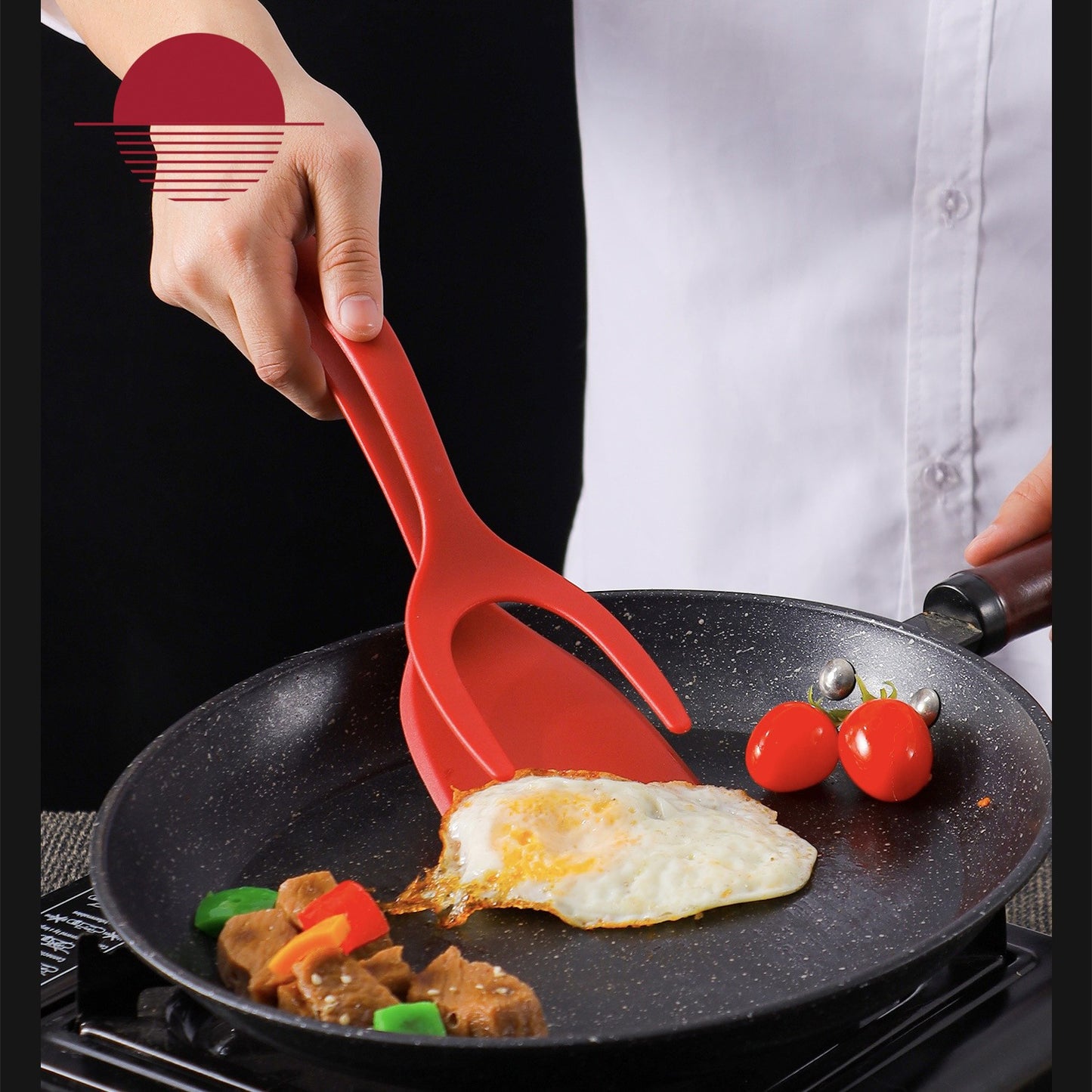 Spatula Multifunctionala tip Cleste, Klevo, Spatula Cleste pentru Gatit, Silicon PP, pentru Alimente, Carne, Paine, 31 x 8.5 cm Rosu