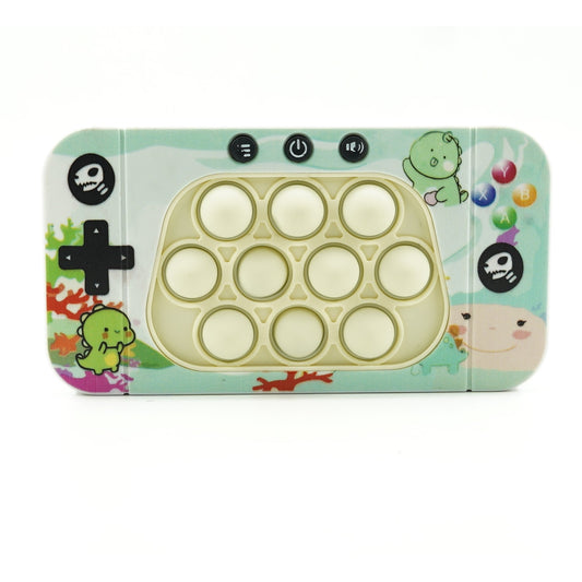 Jucarie interactiva tip consola pentru copii Klevo, speed push whack-a-mole, joc de viteza pop it, material ABS/silicon, cu nivele, sunete si lumini, 15.5 x 7.6 x 5.3 cm, model dinozaur, verde