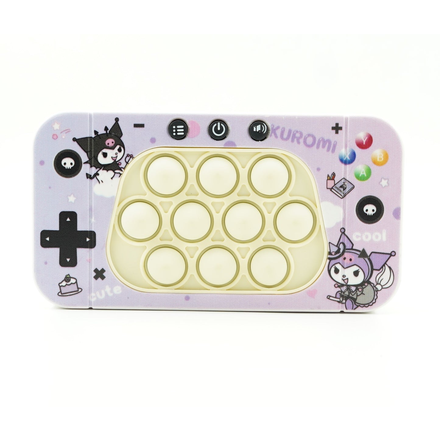 Jucarie interactiva tip consola pentru copii Klevo, speed push whack-a-mole, joc de viteza pop it, material ABS/silicon, cu nivele, sunete si lumini, 15.5 x 7.6 x 5.3 cm, model elfi, mov
