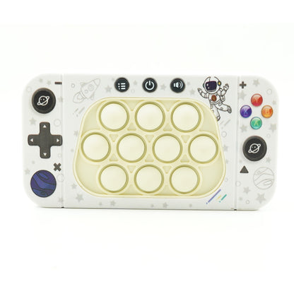 Jucarie interactiva tip consola pentru copii Klevo, speed push whack-a-mole, joc de viteza pop it, material ABS/silicon, cu nivele, sunete si lumini, 15.5 x 7.6 x 5.3 cm, model astronaut, alb