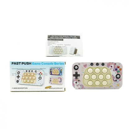 Jucarie interactiva tip consola pentru copii Klevo, speed push whack-a-mole, joc de viteza pop it, material ABS/silicon, cu nivele, sunete si lumini, 15.5 x 7.6 x 5.3 cm, model unicorn, roz