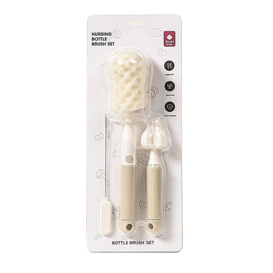 Set 3 Perii de Spalat Biberoane, Klevo, pentru Tetina, Biberon, Pai, Materiale Sigure, fara BPA, Curatare 360°, Bej