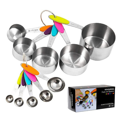 Set 10 Piese de Masurare, Klevo, 5 Linguri Gradate + 5 Cesti Gradate, Otel Inoxidabil + Silicon, 19 x 8 x 9 cm, Multicolor