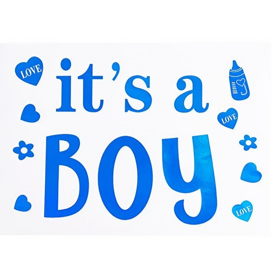 Sticker Autocolant, Klevo, Tematica Gender Reveal, Model Scris It's a Boy, 19.5x27.5 cm, Albastru