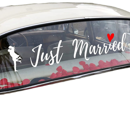 Sticker Autocolant, Klevo, Tematica Nunta, Model Indragostiti, cu Scris Just Married, 50x11.5 cm, Alb