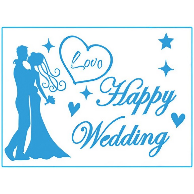 Sticker Autocolant, Klevo, Tematica Nunta, Model Scris Happy Wedding, 21x29 cm, Albastru
