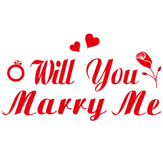 Sticker Autocolant, Klevo, Tematica Nunta, Model Scris Will You Marry Me, 21x29 cm, Rosu