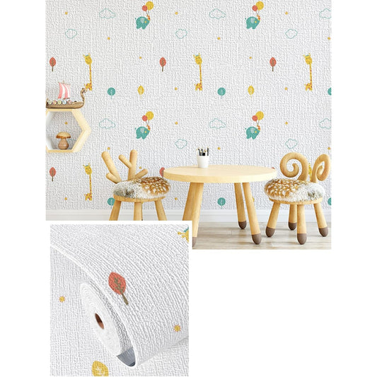 Rola Autoadeziva pentru Perete, Klevo, din Panza, 10 m, Rezistenta la Umezeala, 2.5 mm Grosime, Model Girafa si Elefant, Multicolor