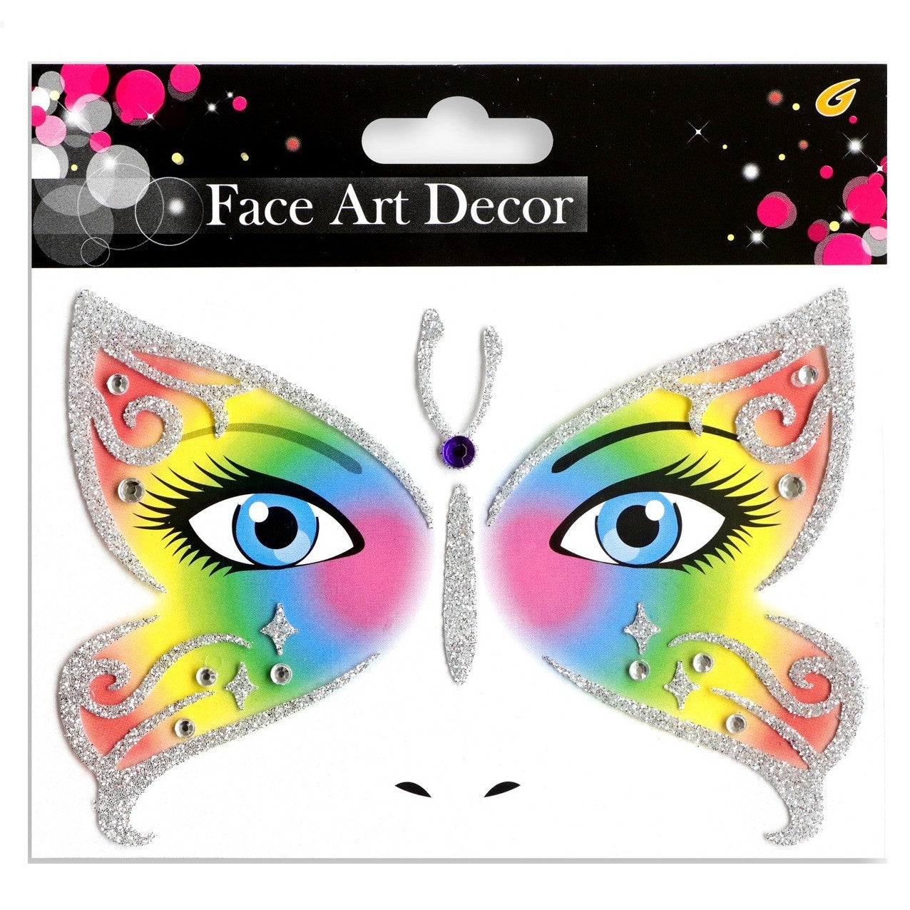 Sticker Temporar pentru Fata, Klevo, pentru Machiaj, Face Art, Halloween, Teatru, Model Fluture, Multicolor