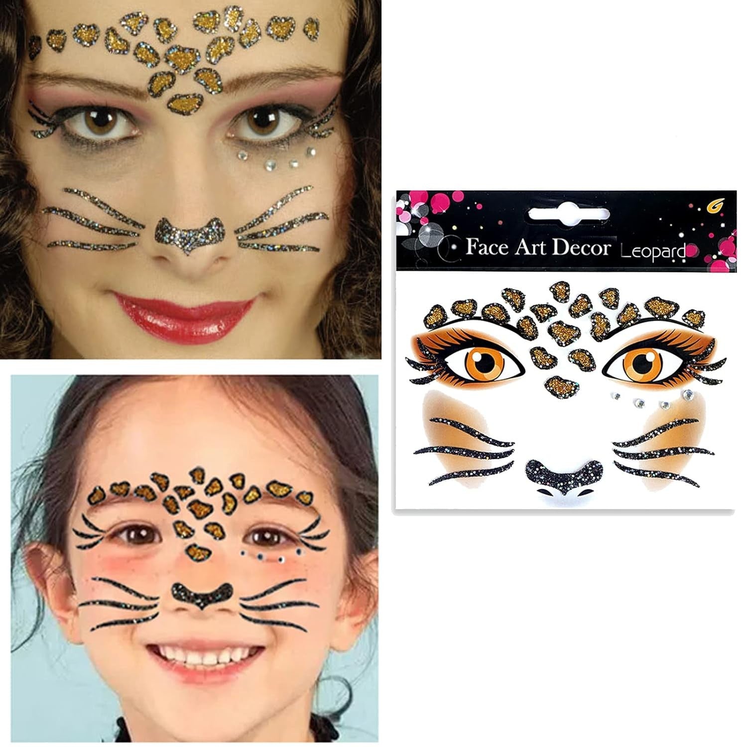 Sticker Temporar pentru Fata, Klevo, pentru Machiaj, Face Art, Halloween, Teatru, Model Leopard, Maro