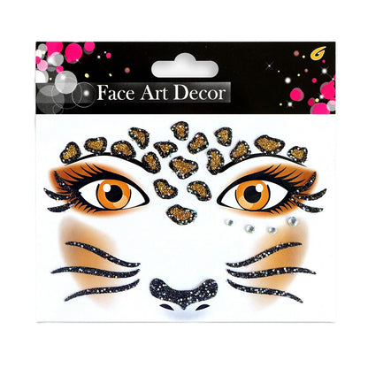 Sticker Temporar pentru Fata, Klevo, pentru Machiaj, Face Art, Halloween, Teatru, Model Leopard, Maro