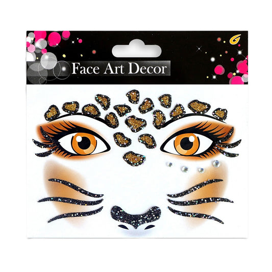 Sticker Temporar pentru Fata, Klevo, pentru Machiaj, Face Art, Halloween, Teatru, Model Leopard, Maro