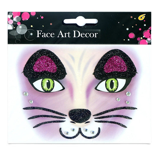 Sticker Temporar pentru Fata, Klevo, pentru Machiaj, Face Art, Halloween, Teatru, Model Pisica, Mov
