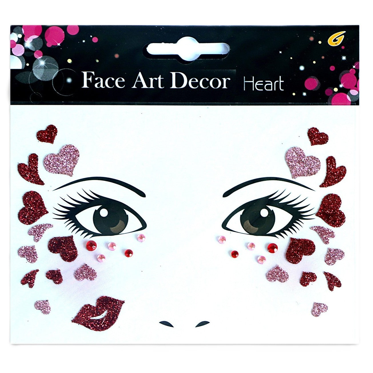 Sticker Temporar pentru Fata, Klevo, pentru Machiaj, Face Art, Halloween, Teatru, Tema Ziua Indragostitilor, Model cu Inimioare, Multicolor