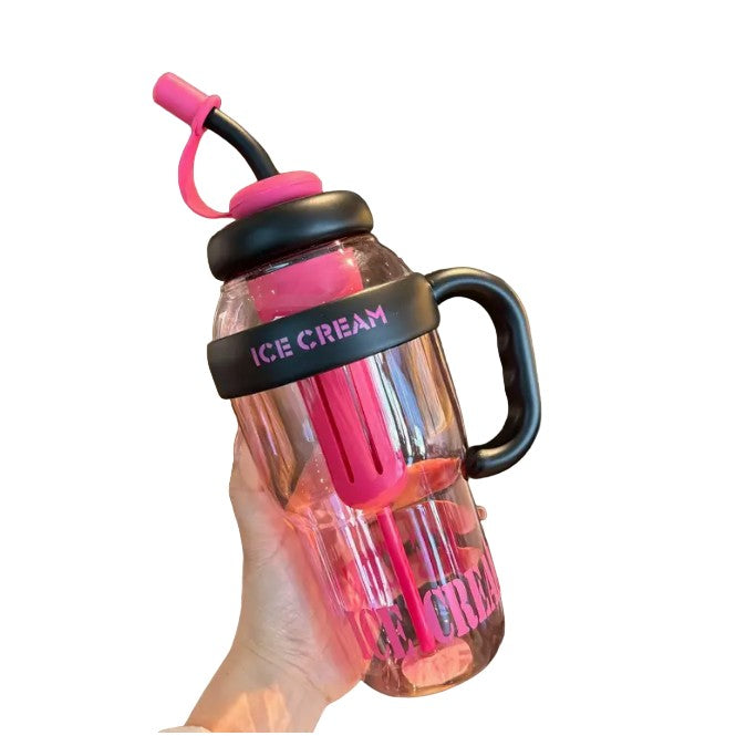 Sticla de Apa, Klevo, Termica, Mentinere 6 Ore, 1400 mL, cu Pai si Capac, PP si Silicon, cu Maner Negru, 25.5x7.5 cm, Roz